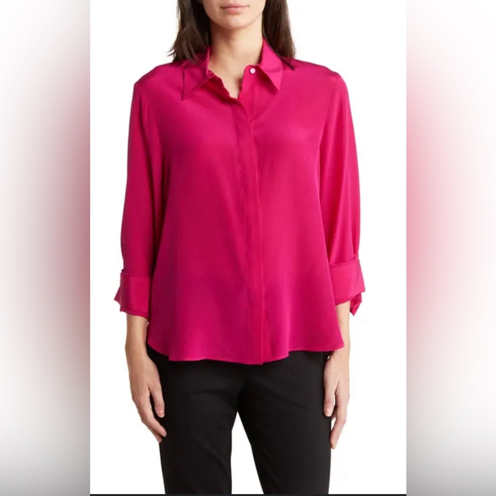 NWOT 1
TWP The Boyfriend Fuchsia Silk Button-Up Shirt Top Size XS $495